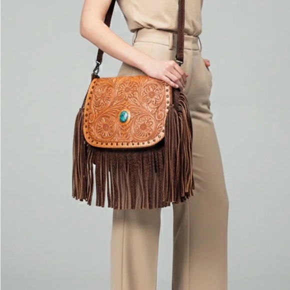 Handbags - Western Bag Brown Fringe Genuine Leather Crossbody Bag Cowgirl Southwestern🔥🔥🔥